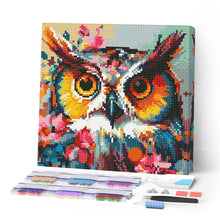 Laden Sie das Bild in den Galerie-Viewer, Mini Diamond Painting 25 x 25 cm - Fantasie Eule mit Blumen