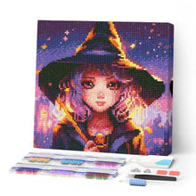 Laden Sie das Bild in den Galerie-Viewer, Mini Diamond Painting 25 x 25 cm - Bezaubernde Kleine Hexe