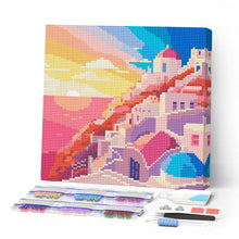 Laden Sie das Bild in den Galerie-Viewer, Mini Diamond Painting 25 x 25 cm - Santorini Sonnenuntergang