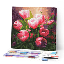 Laden Sie das Bild in den Galerie-Viewer, Mini Diamond Painting 25 x 25 cm - Hübsche Rosa Tulpen