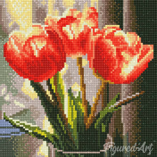 Laden Sie das Bild in den Galerie-Viewer, Mini Diamond Painting 25 x 25 cm - Pfirsichfarbene Tulpen
