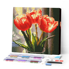 Laden Sie das Bild in den Galerie-Viewer, Mini Diamond Painting 25 x 25 cm - Pfirsichfarbene Tulpen