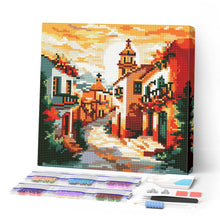 Laden Sie das Bild in den Galerie-Viewer, Mini Diamond Painting 25 x 25 cm - Sonnige Dorfkirche