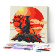Laden Sie das Bild in den Galerie-Viewer, Mini Diamond Painting 25 x 25 cm - Samurai bei Sonnenuntergang