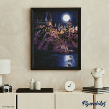 Laden Sie das Bild in den Galerie-Viewer, Diamond Painting - Hogwarts bei Nacht - Harry Potter – 40 x 50 cm auf Keilrahmen gespannt
