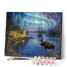 Laden Sie das Bild in den Galerie-Viewer, Malen nach Zahlen für Erwachsene | Elch und Aurora Borealis | Figured'Art