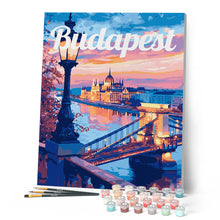 Laden Sie das Bild in den Galerie-Viewer, Reiseposter Budapest bei Dämmerung