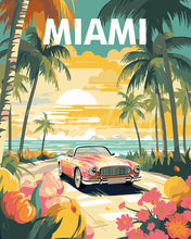 Laden Sie das Bild in den Galerie-Viewer, Malen nach Zahlen Figured'Art – Reiseposter Miami Sonnenuntergang
