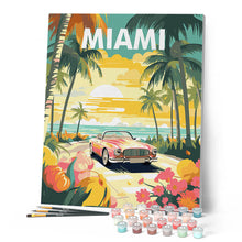 Laden Sie das Bild in den Galerie-Viewer, Reiseposter Miami Sonnenuntergang