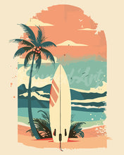 Laden Sie das Bild in den Galerie-Viewer, Malen nach Zahlen Figured'Art – Surfbrett am Strand