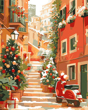 Laden Sie das Bild in den Galerie-Viewer, Malen nach Zahlen Figured'Art – Weihnachtsszene auf der Treppe