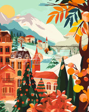 Laden Sie das Bild in den Galerie-Viewer, Malen nach Zahlen Figured'Art – Winterstadt in den Bergen