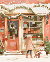 Laden Sie das Bild in den Galerie-Viewer, Malen nach Zahlen Figured'Art – Weihnachtsspaziergang mit Hund