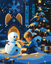 Laden Sie das Bild in den Galerie-Viewer, Malen nach Zahlen Figured'Art – Winternacht Junge und Schneemann