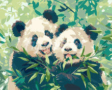 Laden Sie das Bild in den Galerie-Viewer, Malen nach Zahlen Figured'Art – Pandas, die Bambus essen