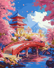 Laden Sie das Bild in den Galerie-Viewer, Malen nach Zahlen Figured'Art – Rote Brücke mit Kirschblüten