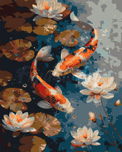 Laden Sie das Bild in den Galerie-Viewer, Malen nach Zahlen Figured'Art – Vintage-Koi-Karpfen und Blumen