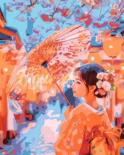 Laden Sie das Bild in den Galerie-Viewer, Malen nach Zahlen Figured'Art – Kimono-Mädchen auf Sakura-Straße