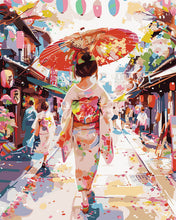 Laden Sie das Bild in den Galerie-Viewer, Malen nach Zahlen Figured'Art – Yukata-Mädchen auf der Feststraße
