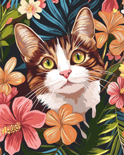 Laden Sie das Bild in den Galerie-Viewer, Malen nach Zahlen Figured'Art – Katze mit tropischen Blumen