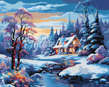 Laden Sie das Bild in den Galerie-Viewer, Malen nach Zahlen Figured'Art – Winterliches Flusscottage