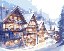 Laden Sie das Bild in den Galerie-Viewer, Malen nach Zahlen Figured'Art – Aquarell Verschneites Dorf