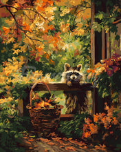 Laden Sie das Bild in den Galerie-Viewer, Malen nach Zahlen Figured'Art – Süßer Waschbär im Herbst