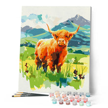 Laden Sie das Bild in den Galerie-Viewer, Highland Cow Pastell-Tal