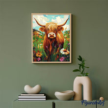 Laden Sie das Bild in den Galerie-Viewer, Highland Cow Wildblumen Porträt