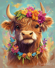 Laden Sie das Bild in den Galerie-Viewer, Malen nach Zahlen Figured'Art – Highland Cow Gartenkönigin