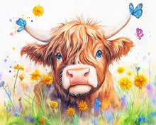 Laden Sie das Bild in den Galerie-Viewer, Malen nach Zahlen Figured'Art – Highland Cow Frühlingsporträt