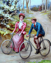 Laden Sie das Bild in den Galerie-Viewer, Malen nach Zahlen Figured'Art – Vintage-Gemälde eines radelnden Paares