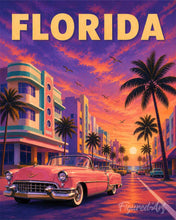 Laden Sie das Bild in den Galerie-Viewer, Malen nach Zahlen Figured'Art – Vintage-Poster Floridas violetter Himmel