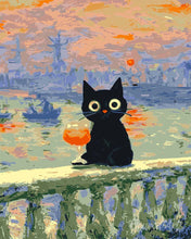 Laden Sie das Bild in den Galerie-Viewer, Malen nach Zahlen Figured'Art – Katze beim Sonnenuntergang von Monet