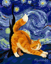 Laden Sie das Bild in den Galerie-Viewer, Malen nach Zahlen Figured'Art – Rote Katze in der Sternennacht