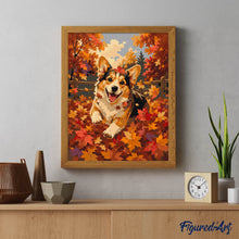 Laden Sie das Bild in den Galerie-Viewer, Fröhlicher Corgi im Herbstlaub