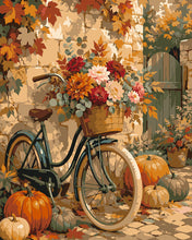 Laden Sie das Bild in den Galerie-Viewer, Malen nach Zahlen Figured'Art – Blumenfahrrad mit Kürbissen