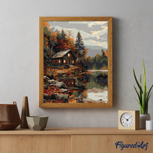 Laden Sie das Bild in den Galerie-Viewer, Gemütliche Hütte am Herbstsee