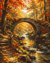 Laden Sie das Bild in den Galerie-Viewer, Malen nach Zahlen Figured'Art – Brücke im Herbstwald