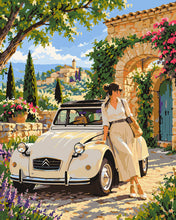 Laden Sie das Bild in den Galerie-Viewer, Malen nach Zahlen Figured'Art – Citroën 2CV am Blumentor