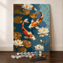 Laden Sie das Bild in den Galerie-Viewer, Geschenkset Malen nach Zahlen - Vintage-Koi-Karpfen und Blumen