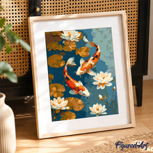 Laden Sie das Bild in den Galerie-Viewer, Geschenkset Malen nach Zahlen - Vintage-Koi-Karpfen und Blumen