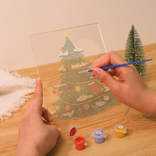 Laden Sie das Bild in den Galerie-Viewer, LED Präsentationssockel aus Holz Malen nach Zahlen 15x20 cm - Immergrüner Weihnachtsbaum