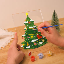 Laden Sie das Bild in den Galerie-Viewer, LED Präsentationssockel aus Holz Malen nach Zahlen 15x20 cm - Immergrüner Weihnachtsbaum