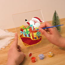 Laden Sie das Bild in den Galerie-Viewer, LED Präsentationssockel aus Holz Malen nach Zahlen 15x20 cm - Weihnachtsmann 01