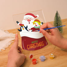 Laden Sie das Bild in den Galerie-Viewer, LED Präsentationssockel aus Holz Malen nach Zahlen 15x20 cm - Weihnachtsmann 02