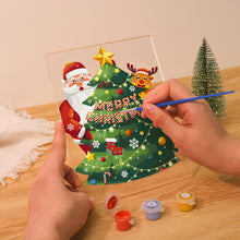 Laden Sie das Bild in den Galerie-Viewer, LED Präsentationssockel aus Holz Malen nach Zahlen 15x20 cm - Weihnachtsmann 03