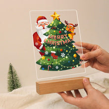 Laden Sie das Bild in den Galerie-Viewer, LED Präsentationssockel aus Holz Malen nach Zahlen 15x20 cm - Weihnachtsmann 03