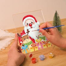 Laden Sie das Bild in den Galerie-Viewer, LED Präsentationssockel aus Holz Malen nach Zahlen 15x20 cm - Weihnachtsmann 04