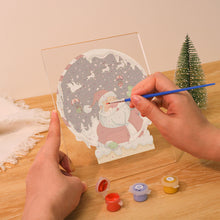 Laden Sie das Bild in den Galerie-Viewer, LED Präsentationssockel aus Holz Malen nach Zahlen 15x20 cm - Weihnachtsmann 06
